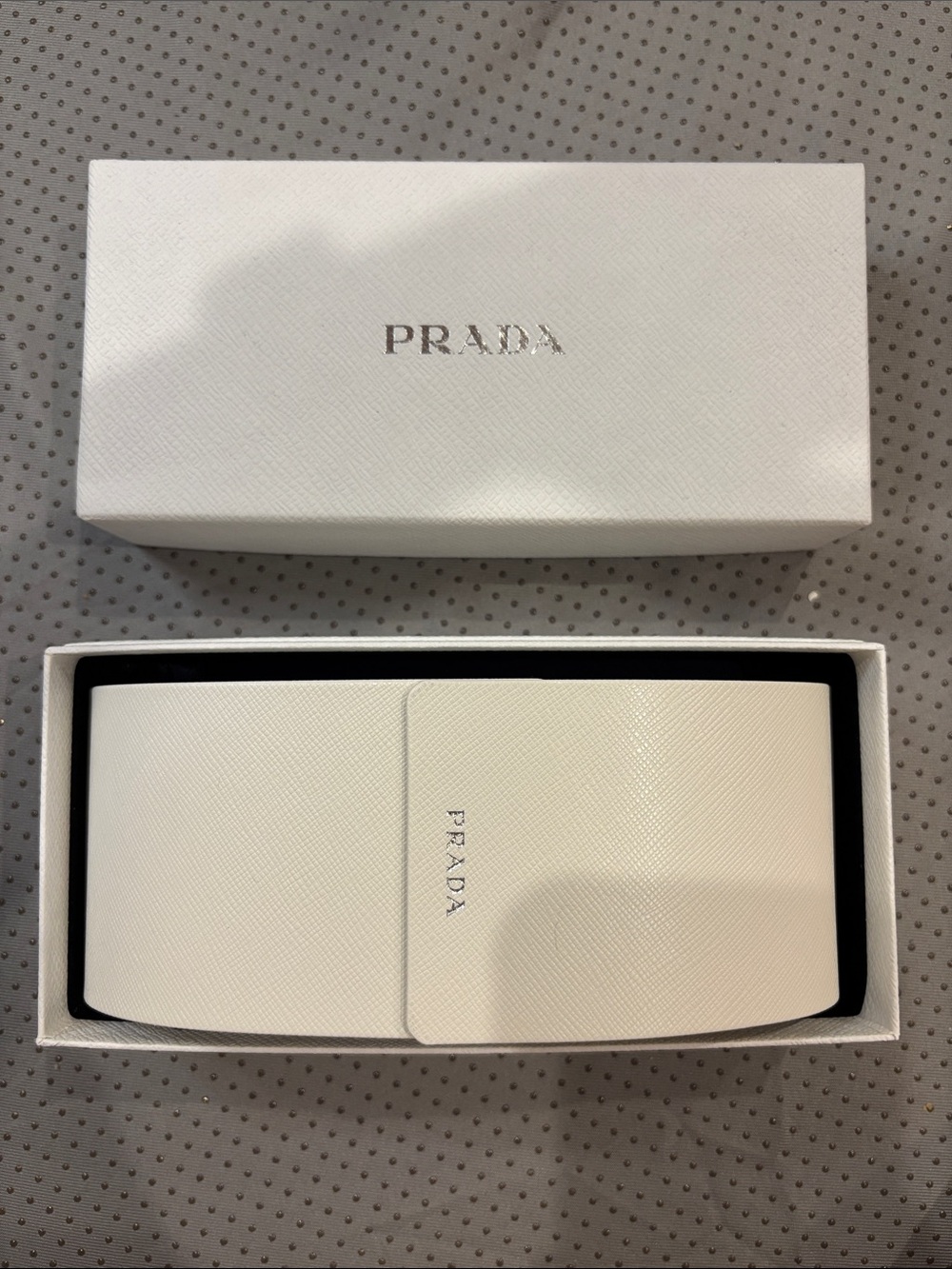 Prada White Textured Sunglasses Case with Logo